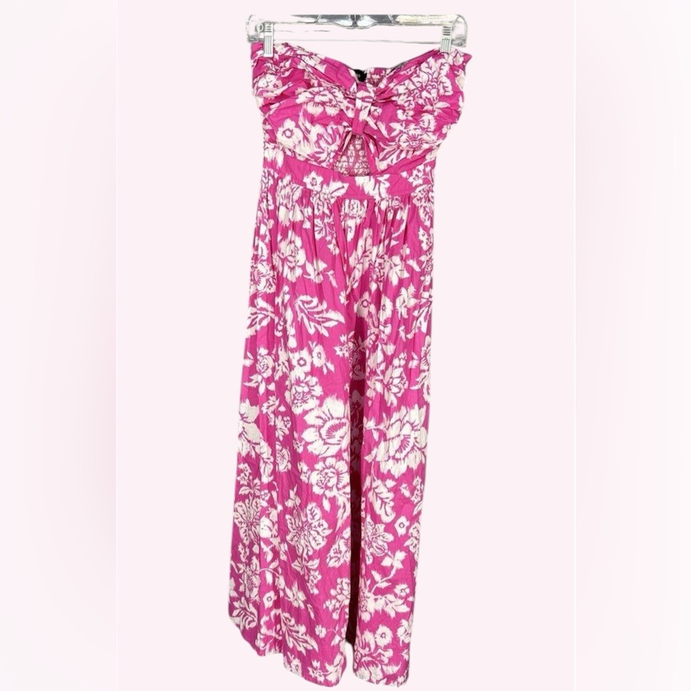 Aakaa Womens Pink Floral Strapless Romper
